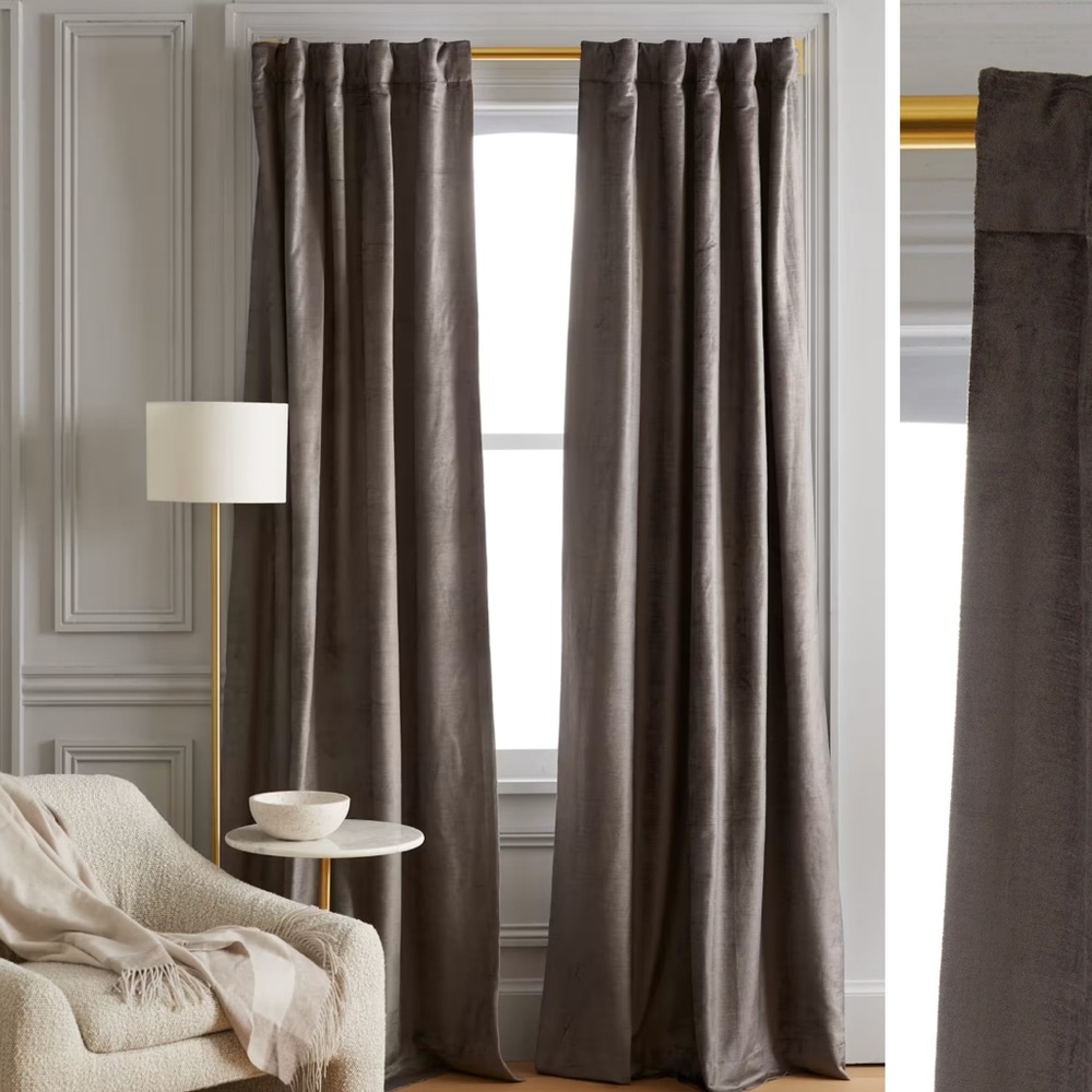 NWOT QUINCE Set 48x96 Luster Velvet Blackout Curtain Slate 3036